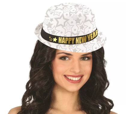 Gorro Gángster Happy New Year blanco