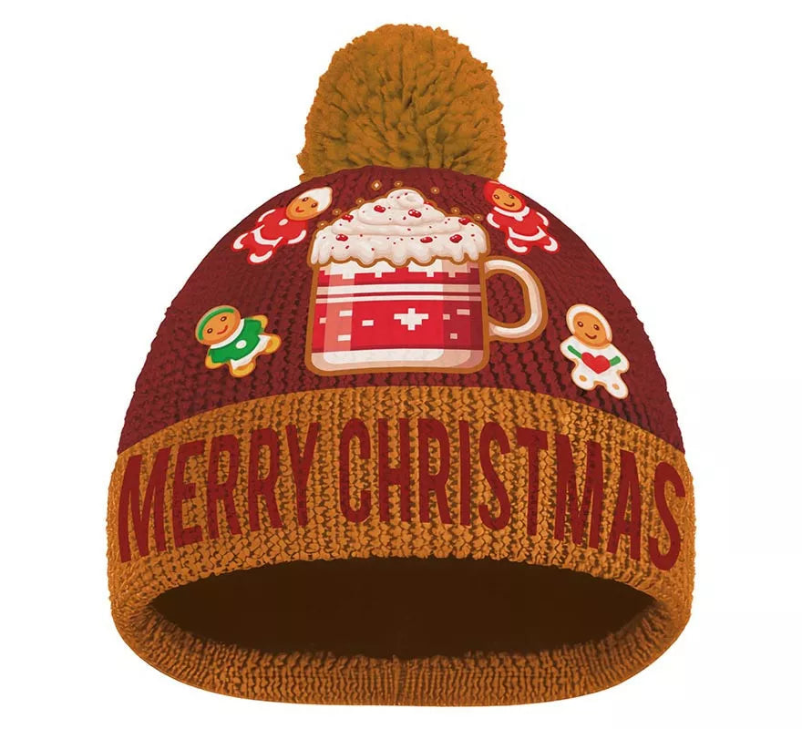 Gorro Navideño burdeos efecto de lana