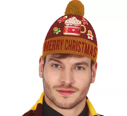 Gorro Navideño burdeos efecto de lana