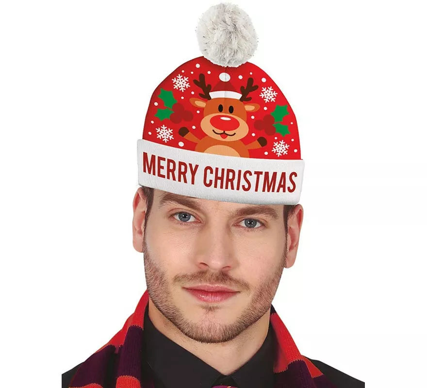 Translation missing: en.Gorro Navideño Reno Merry Christmas con efecto lana
