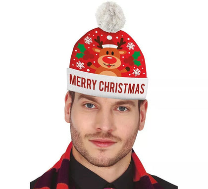 Gorro Navideño Reno Merry Christmas con efecto lana