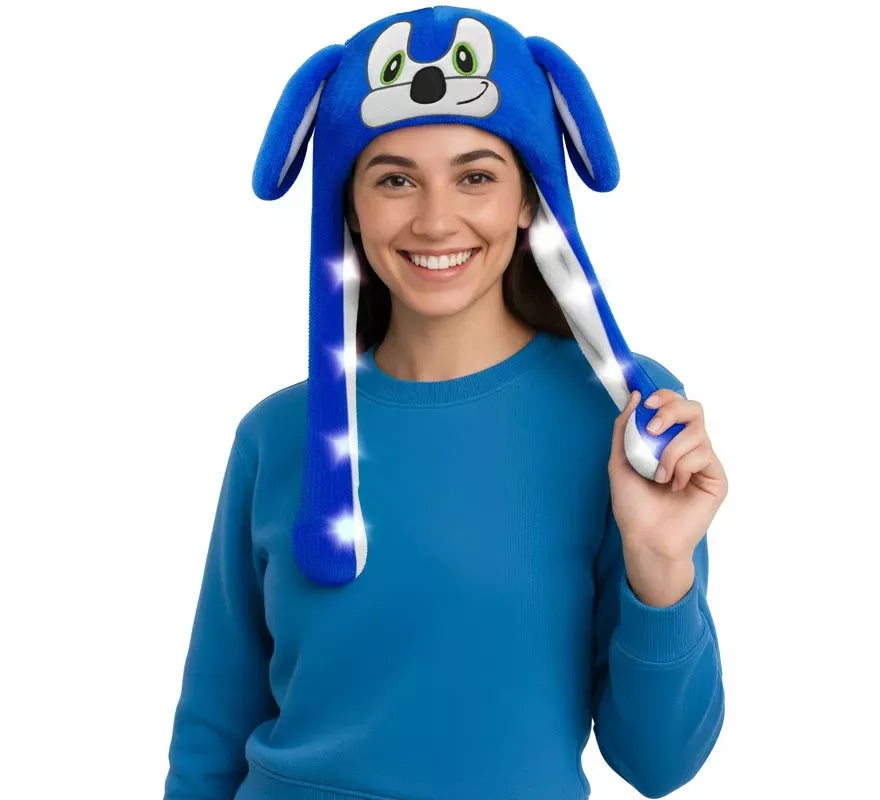 Gorro Orejas Erizo azul con Movimiento y luz