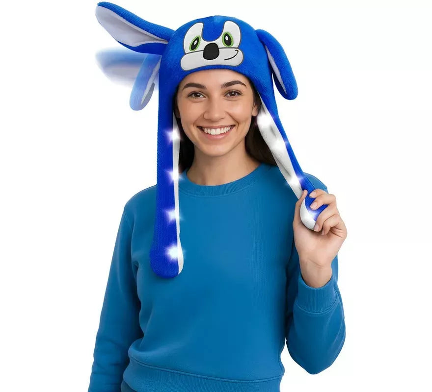 Gorro Orejas Erizo azul con Movimiento y luz