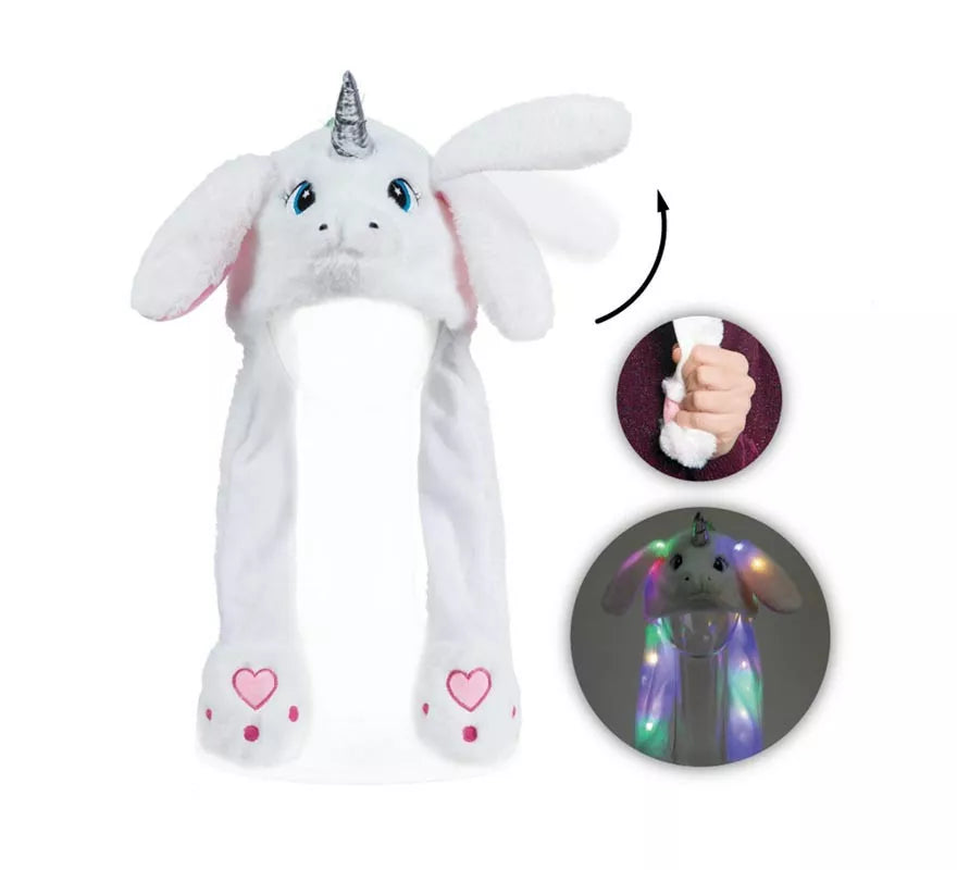 Gorro Unicornio blanco orejas con luz y movimiento