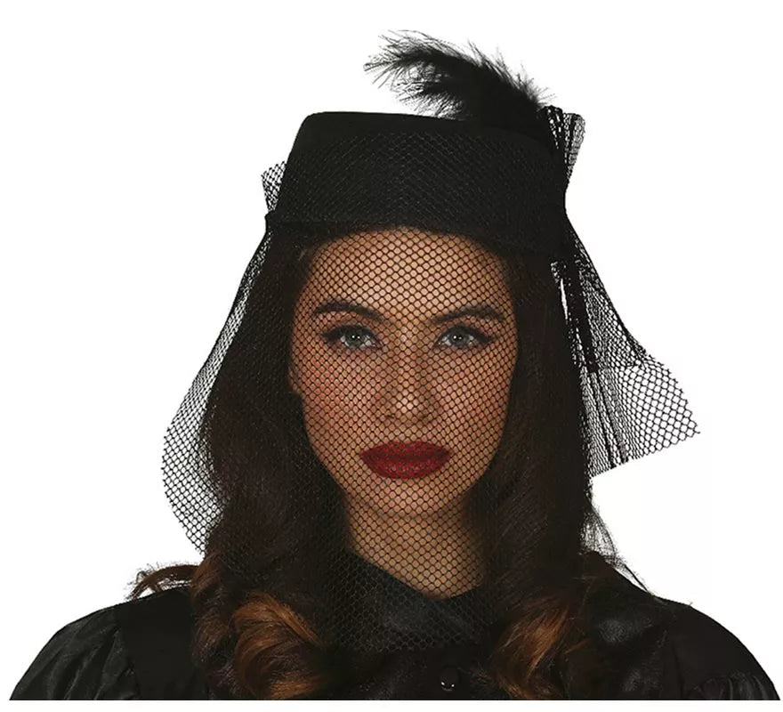 Gorro y Velo de Viuda Negro