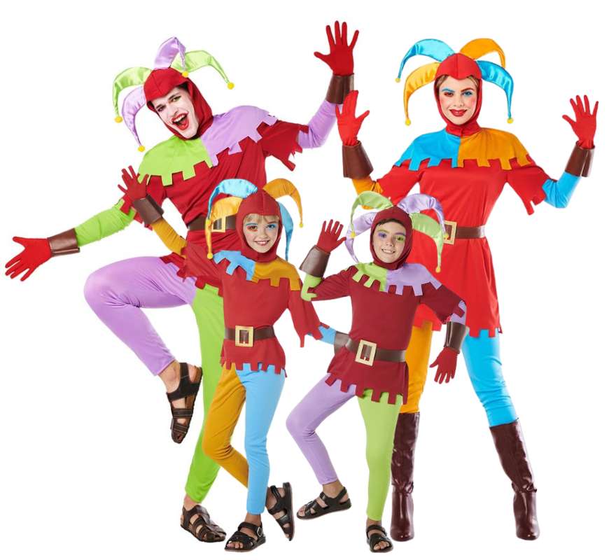 Group of colorful medieval jesters
