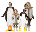 Grupo de esquimales y pingüinos