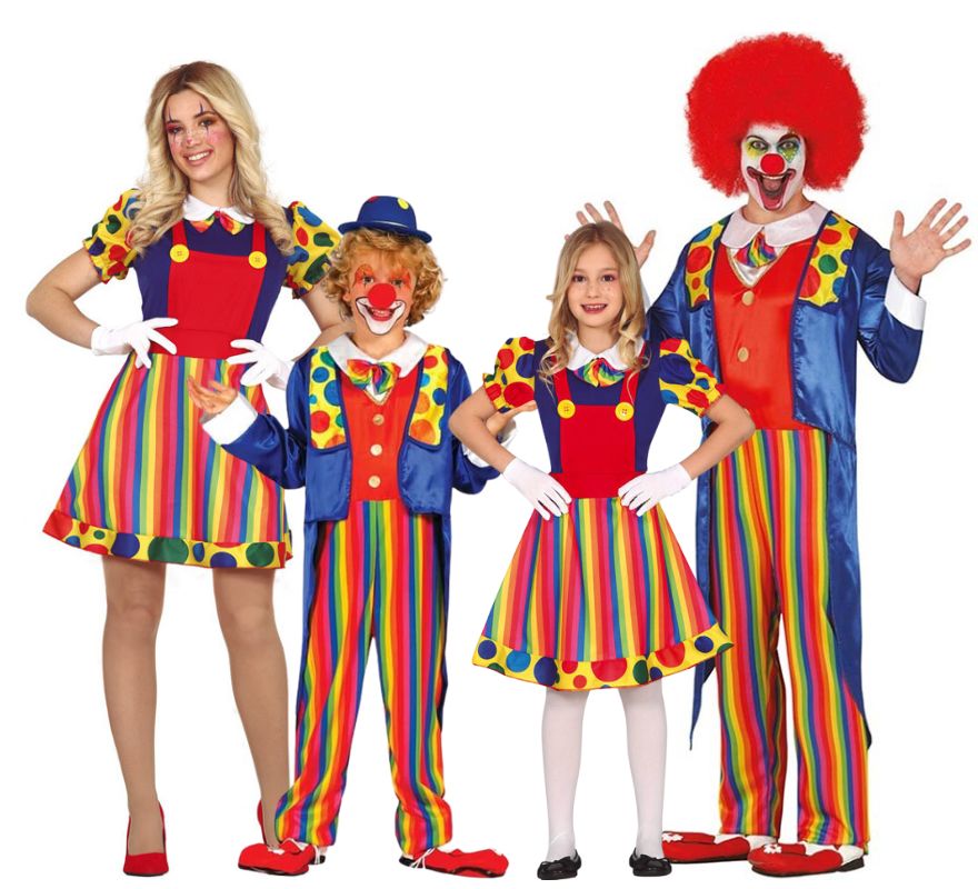 Group of multicoloured striped clowns
