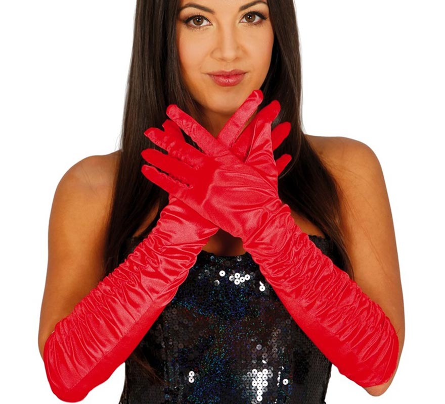 Guantes arrugados rojos de 45 cm.