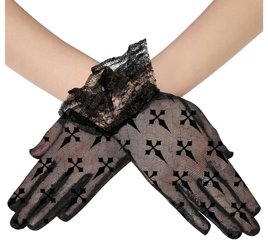 Guantes Calados negros de Cruces de 22 cm