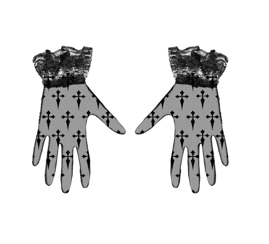 Translation missing: en.Guantes Calados negros de Cruces de 22 cm