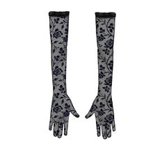 Black Floral Openwork Gloves 38 cm
