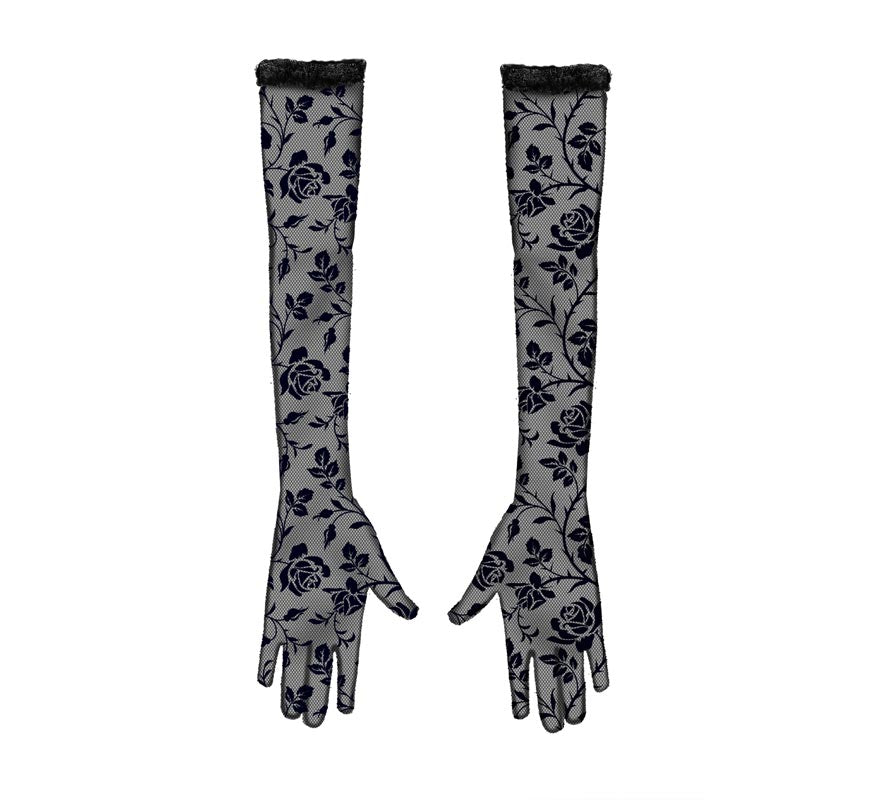 Translation missing: en.Guantes Calado Flores negro de 38 cm