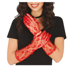 38 cm Red Openwork Gloves