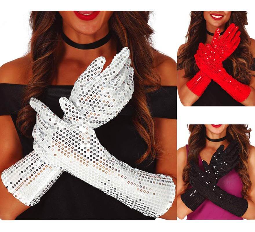 Guantes con Lentejuelas en varios colores de 39 cm