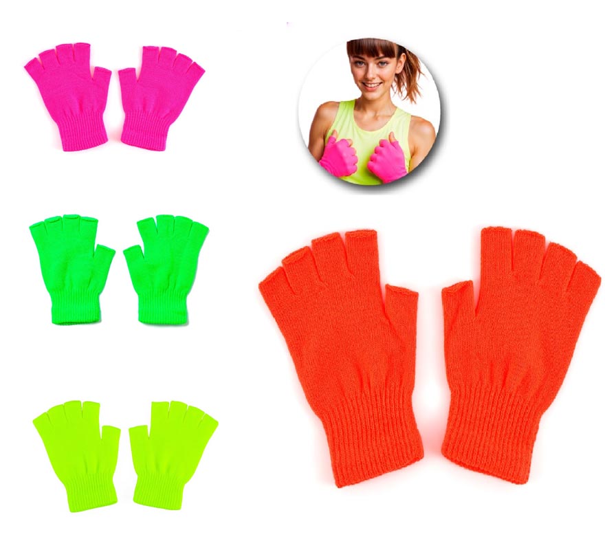 Guantes Cortos sin dedos neón en varios colores adulto