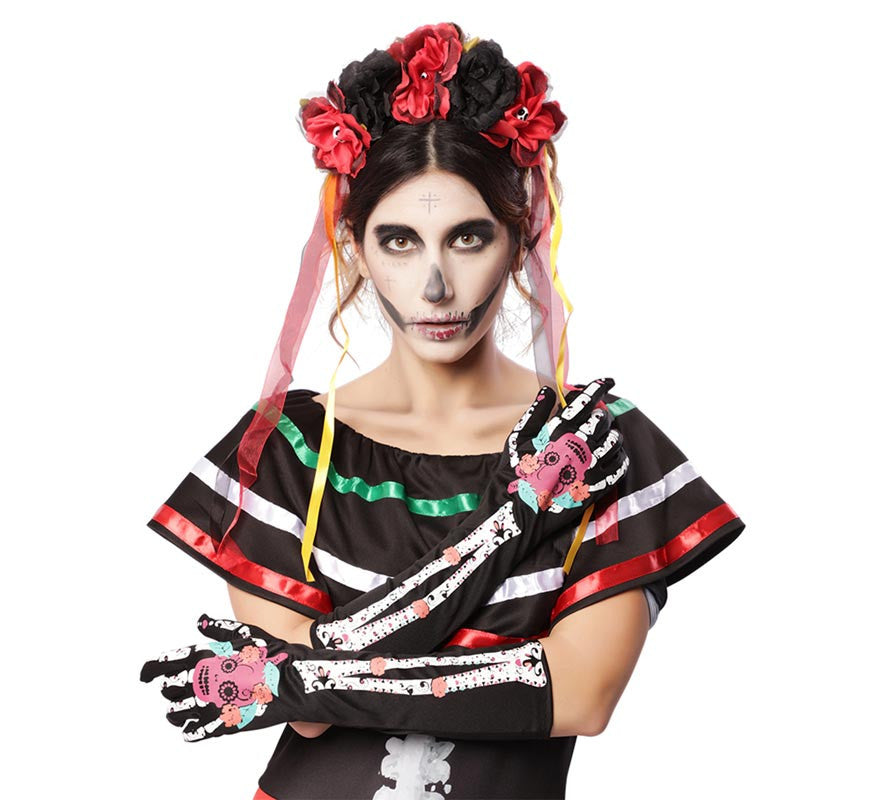 Translation missing: en.Guantes de Catrina rosa con flores