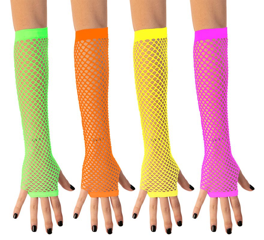 Guantes rejilla de los años 80 en varios colores de 24 cm