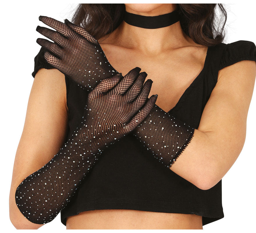 Guantes de Malla con pedrería en varios colores de 30 cm adulto