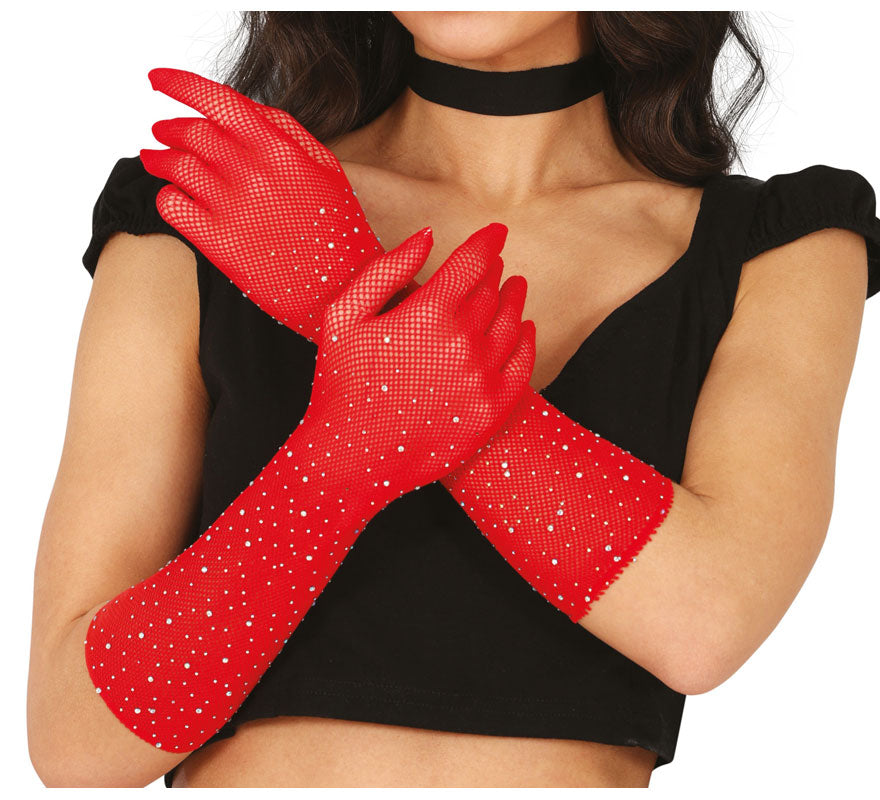 Guantes de Malla con pedrería en varios colores de 30 cm adulto