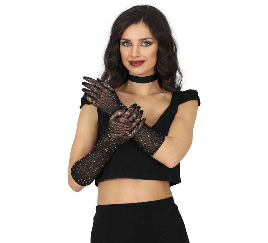 Guantes de Malla con pedrería en varios colores de 30 cm adulto
