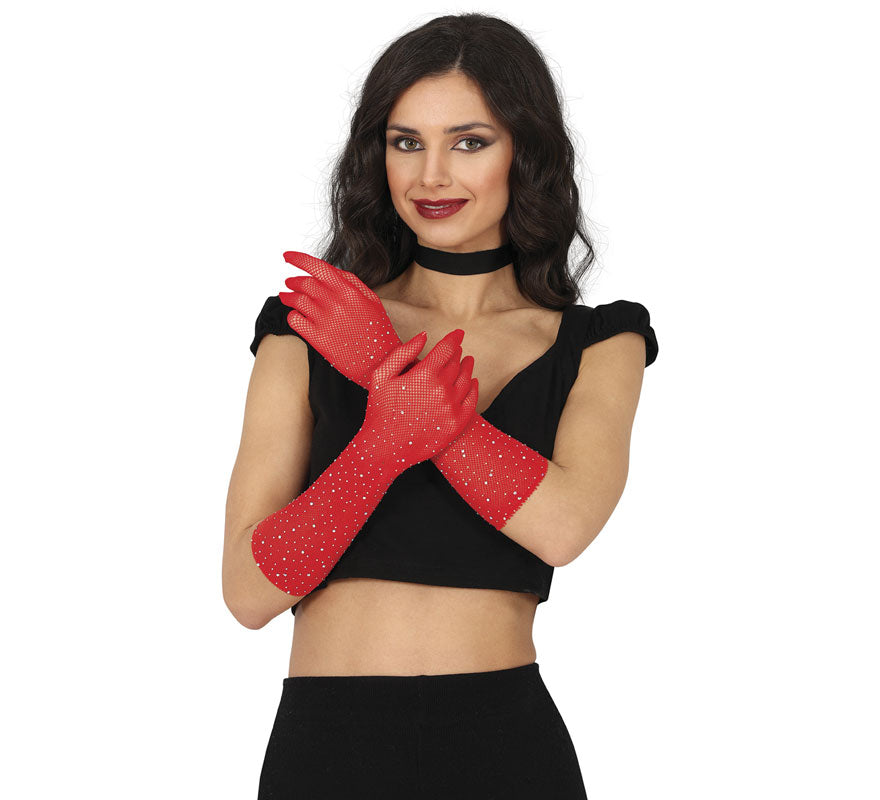 Guantes de Malla con pedrería en varios colores de 30 cm adulto