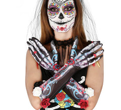 Skeleton Gloves with Flowers 40 Cm