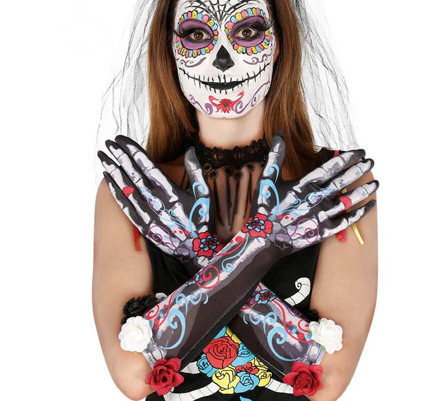 Translation missing: en.Guantes Esqueleto con Flores 40 Cm