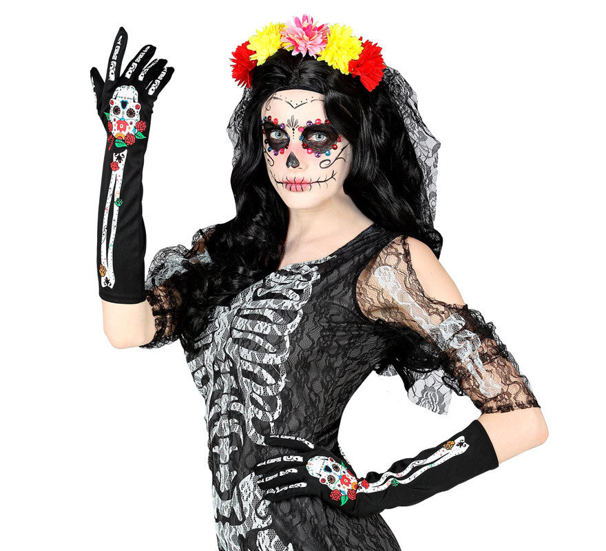Translation missing: en.Guantes largos de Catrina Día de Los Muertos de 40 cm