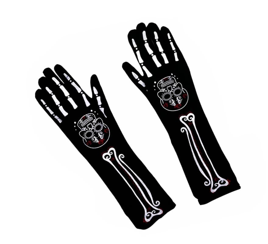 Guantes Largos de Catrina huesos