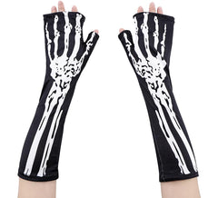 Long Fingerless Skeleton Gloves