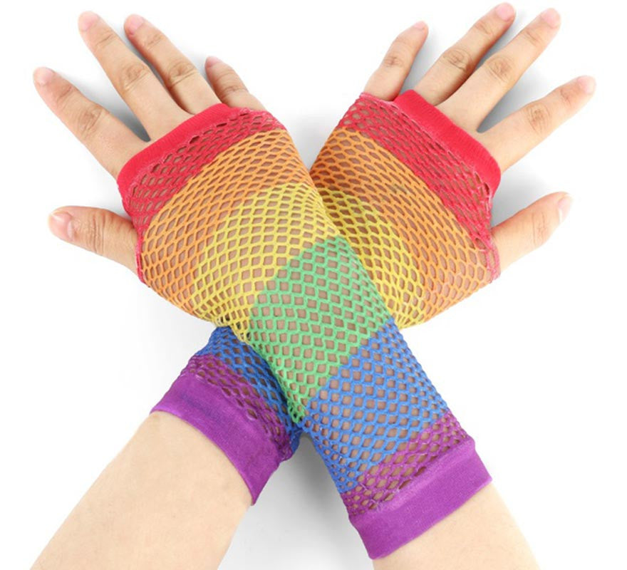 Guantes sin dedos de redecilla largos Arcoíris