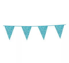 Garland 6 m of Light Blue Glitter Pennants of 16x20 cm