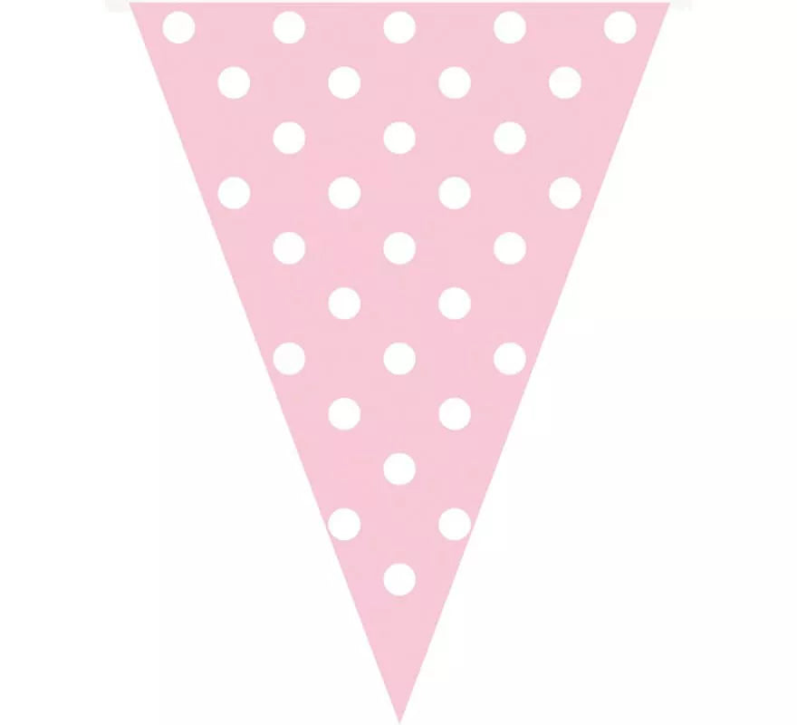 Translation missing: en.Guirnalda Banderines Rosa con Topos Blancos 3,6 mts