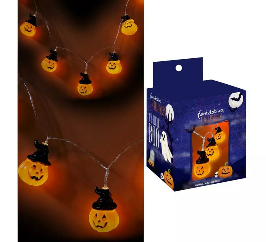 Translation missing: en.Guirnalda de 10 Calabazas con Sombrero con LED de 150 cm