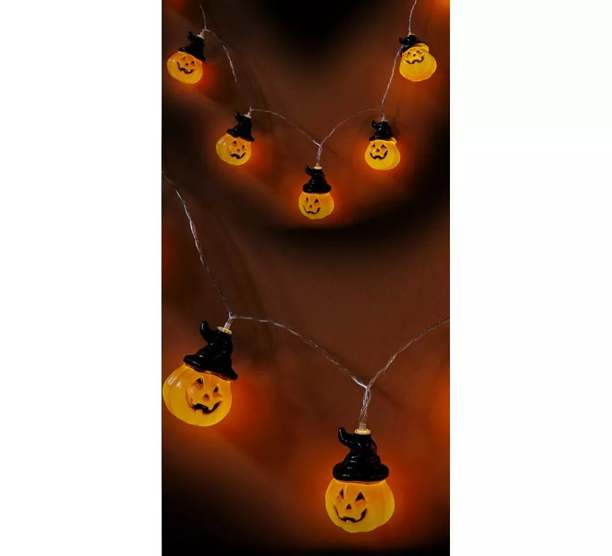 Translation missing: en.Guirnalda de 10 Calabazas con Sombrero con LED de 150 cm