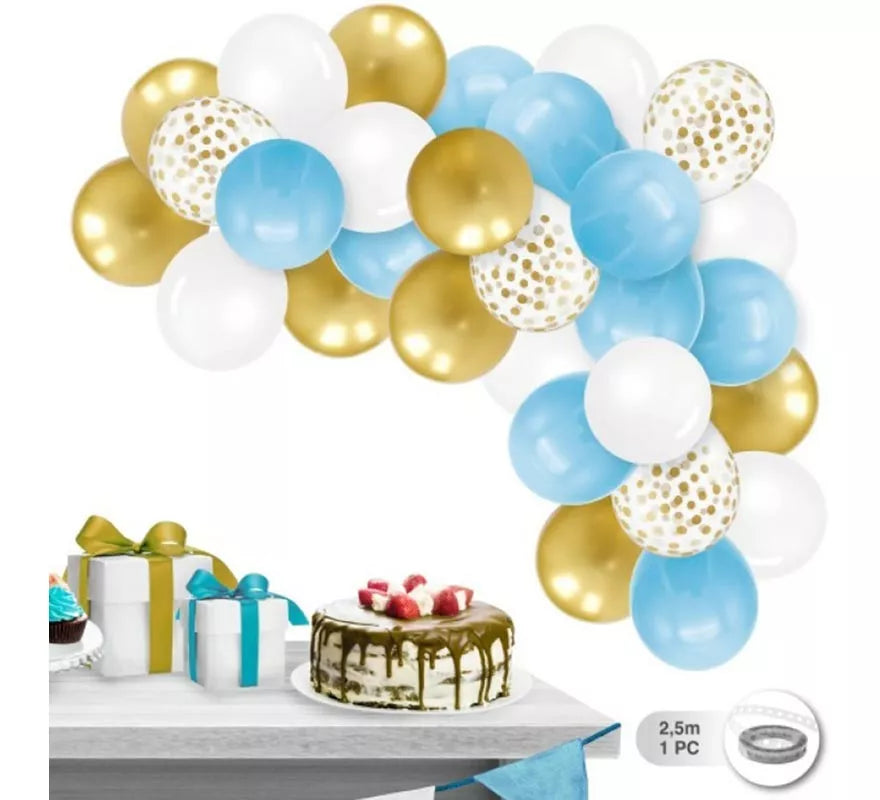 Translation missing: en.Guirnalda de 30 Globos Azules, blancos y dorados