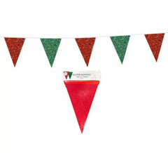 6m garland of green and red glitter pennants measuring 16x20 cm