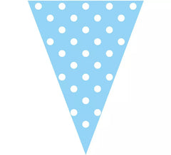 Garland of Light Blue Pennants with White Polka Dots of 3.6 meters