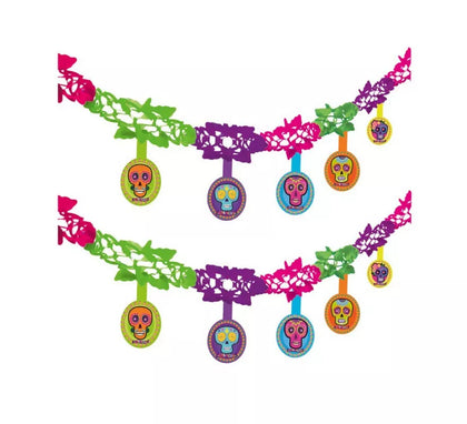 Guirnalda de Día de los Muertos Calaveras multicolor de 2 m