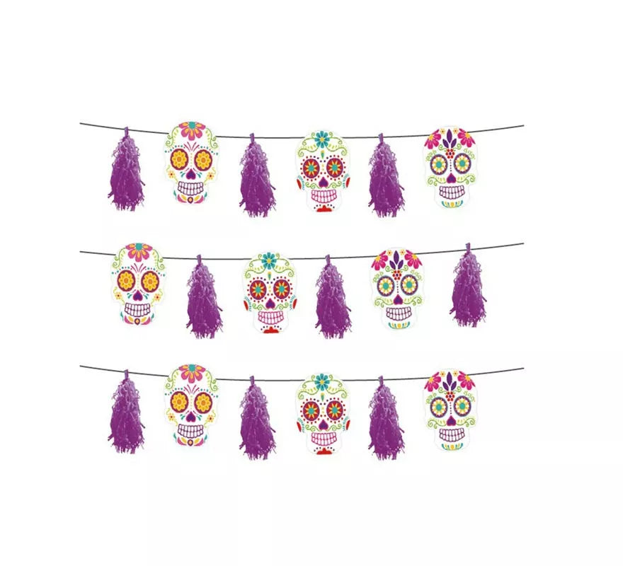 Translation missing: en.Guirnalda de Día de los Muertos morado con fleco de 3 m