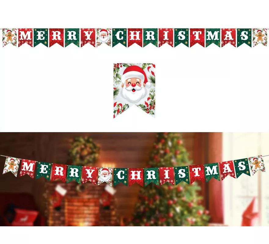 Translation missing: en.Guirnalda de Feliz Navidad con Papá Noel y Reno de 300x20x15 cm
