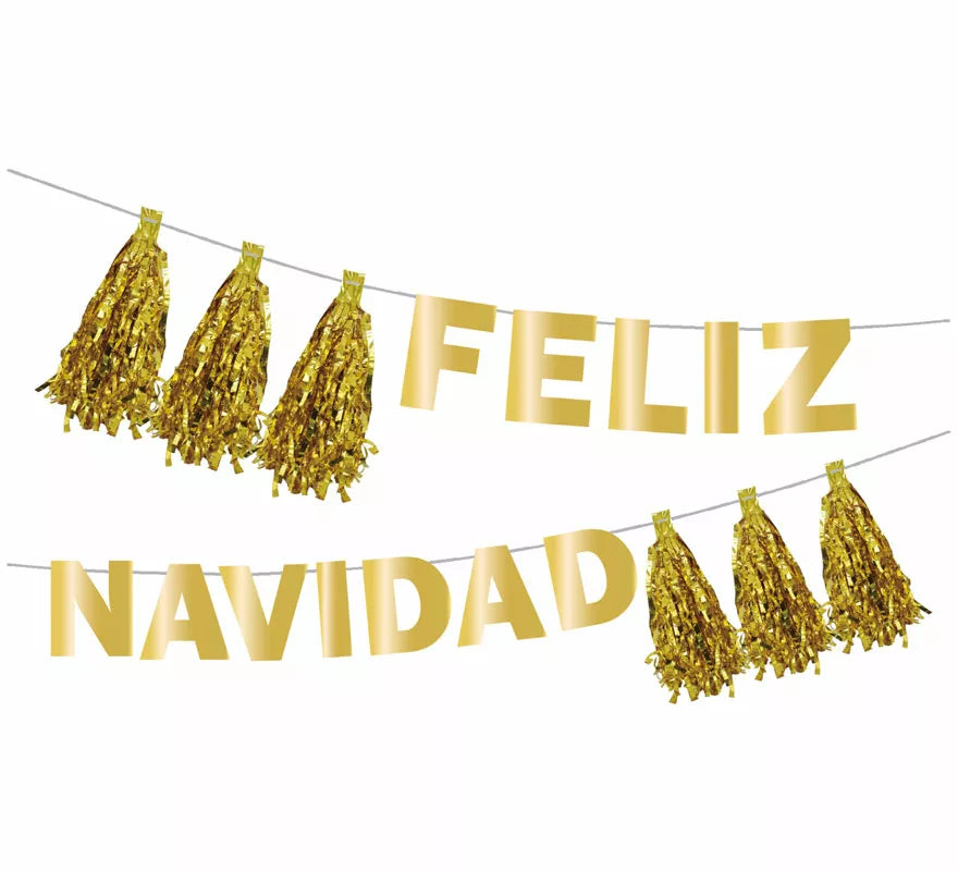 Translation missing: en.Guirnalda de Feliz Navidad con Pompones oro de 3 mts