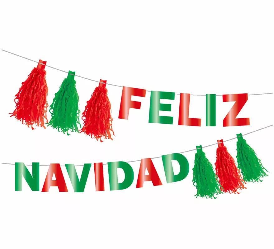 Translation missing: en.Guirnalda de Feliz Navidad con Pompones rojo y verde de 3 mts