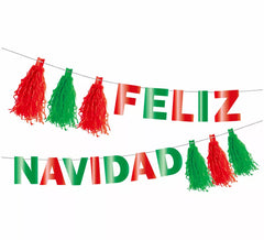 Merry Christmas Garland with Red and Green Pom Poms, 3 meters