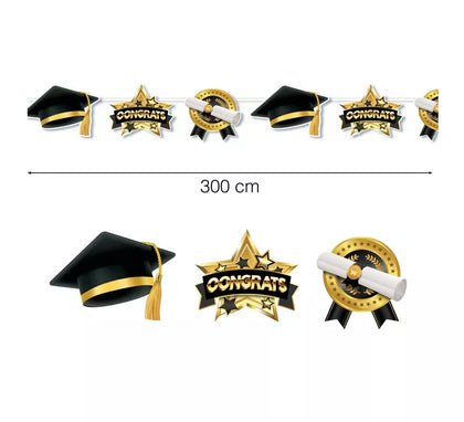 Guirnalda de Graduado negro y dorado de 300 cm