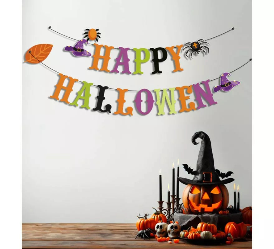 Translation missing: en.Guirnalda de Happy Halloween araña y bruja de 3 m