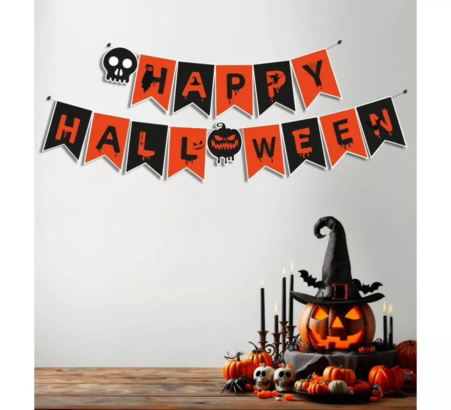 Translation missing: en.Guirnalda de Happy Halloween calavera y calabaza de 3 m