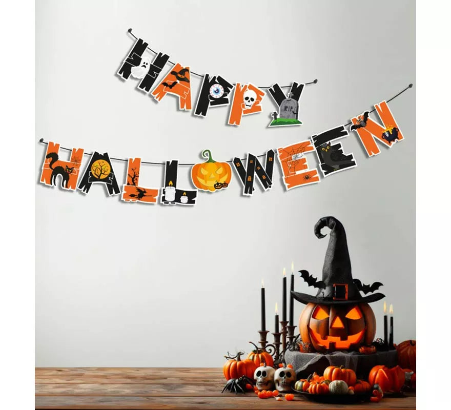 Translation missing: en.Guirnalda de Happy Halloween fantasma y gato de 3 m