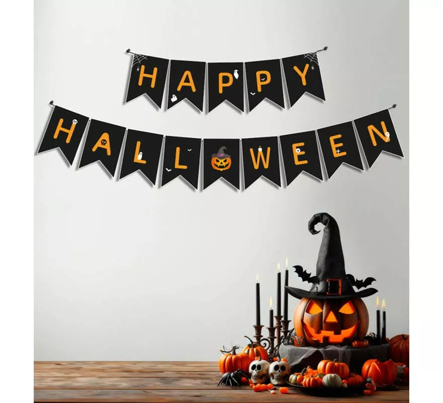 Translation missing: en.Guirnalda de Happy Halloween negro y naranja de 3 m